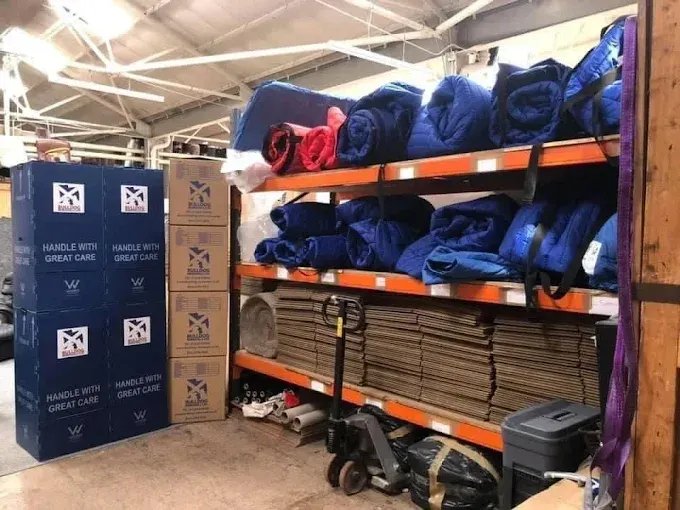 Protective blankets and handle-with-care boxes at our Falkirk depot