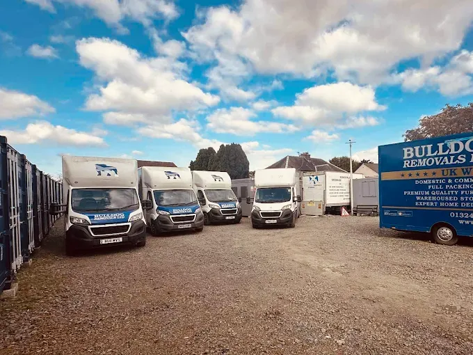 The Bulldog Removals van fleet lined up at the Falkirk depot