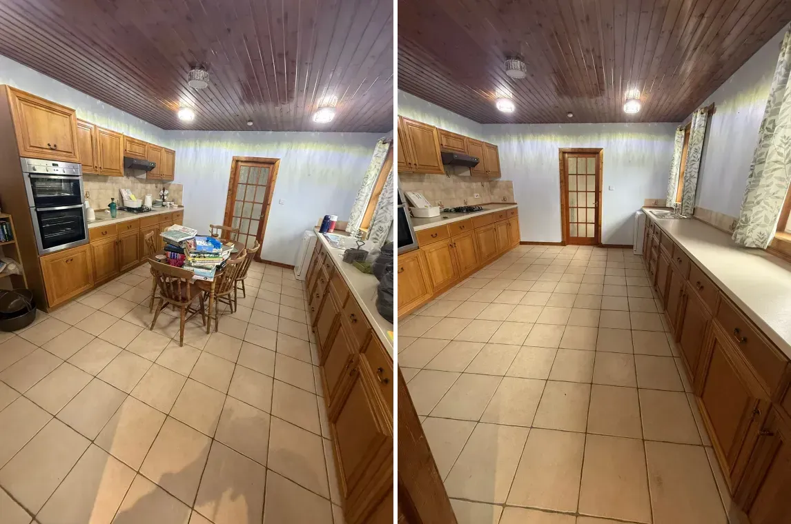 Before and after: a family kitchen cleared and emptied